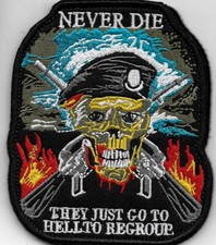 A r m y Milit.  US  NEVER DIE, THEY JUST GO TO HELL.. KLETT Abzeichen Patch 10cm