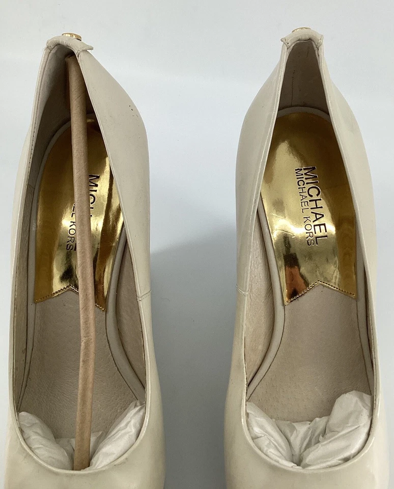 Zapatos de tacón Michael Michael Kors para mujer 9 M punta abierta cuña cuero beige sin cordones Foto 2 de 4