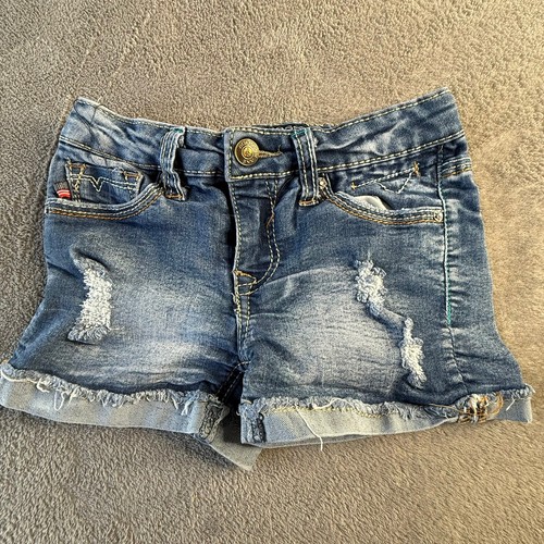 Vigoss Shorts Girls Sz 4t Blue Denim Short Cuffed Elephant Embroidered Boho Jean