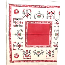 VTG MCM Pennsylvania Dutch Colonial Colorful Cotton Tablecloth Folk Art 45 x 45"