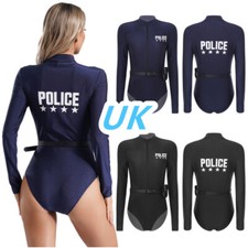 UK Women's Police Officer Costume Dirty Corp Uniform Set Sexy Bodysuit with Belt