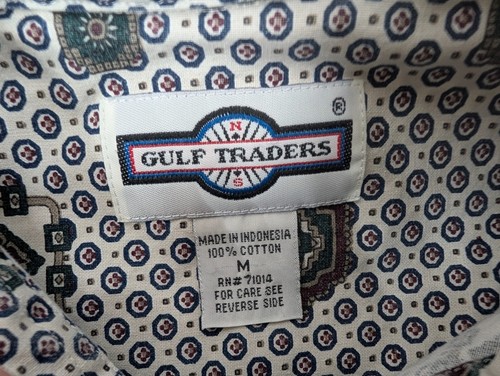 Gulf Traders Mens Button Up Long Sleeve Shirt Geometric Print Size M Cotton - Picture 2 of 9