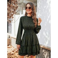 Cupshe Leopard Smocked Waist Long sleeve Dress Size M