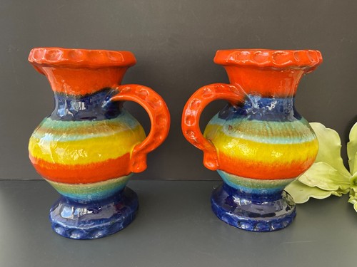 Pair of Fat Lava Pottery "Carstens Tonnieshof" W Germany 9" Pitcher Vase 7238-22 - Picture 10 of 17
