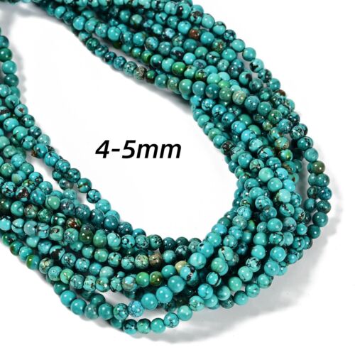Grade A Natural Blue Turquoise Smooth Round Beads 4-5mm 6-7mm 8mm 15.5'' Strand - Picture 2 of 9