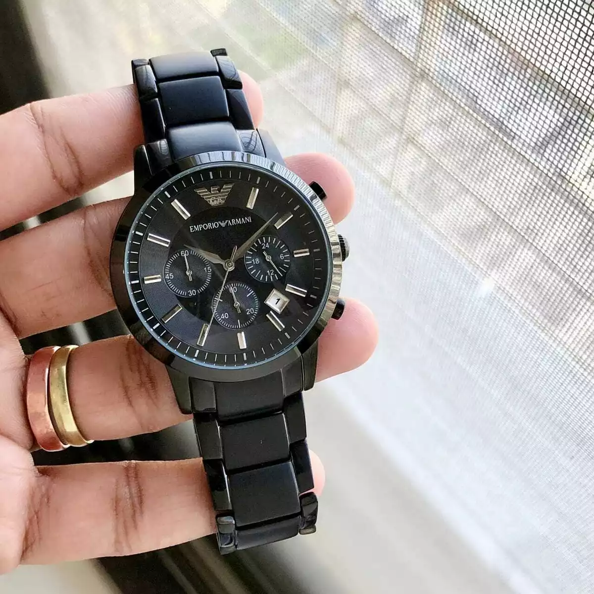 NEW GENUINE EMPORIO ARMANI MENS WATCH STAINLESS STEEL ALL BLACK