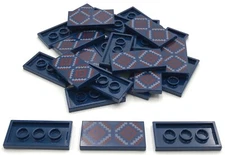 Lego 25 New Tile 2 x 4 with Dark Red and Medium Blue Geometric Rug Pattern