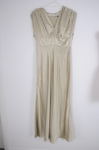 Princess Charlotte Charlie Brown Dress Womens 10 Green Gold Satin Formal Gown - Picture 7 of 14