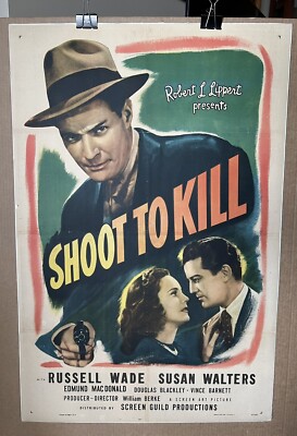 Original one sheet movie poster 1937  Shoot To Kill  mounted on linen
