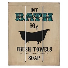 New Primitive Vintage Antique Style HOT BATH FRESH TOWEL Bathroom Wood Sign