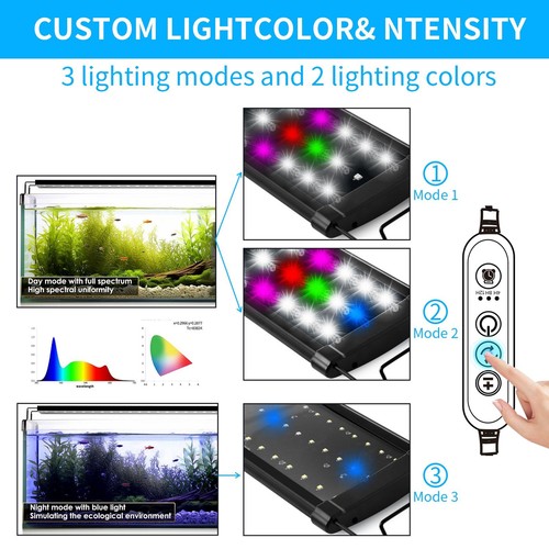 30-115cm LED Acuario Luz con Temporizador Lámpara Peces Agua Dulce Espectro Completo RGB - Imagen 11 de 25