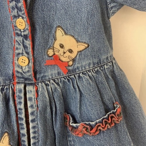 Jenni by Jennifer Moore Girl's Denim Dress with ruffle and cat detail Size 6X - Picture 4 of 7