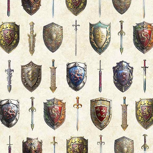 Wizards & Warriors Swords and Shields Quilting Treasures Fabric 46x112cm - Picture 1 of 1