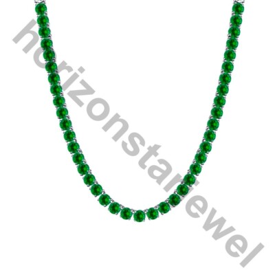 15.53 Ctw Lab Created Emerald 14K White Gold Plated 3 mm Wedding Tennis Necklace
