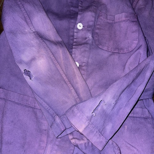VTG 1940s 50s Overcoat Overdye Purple Jacket Rockabilly Pos WWII Chore Work Coat - Picture 8 of 11