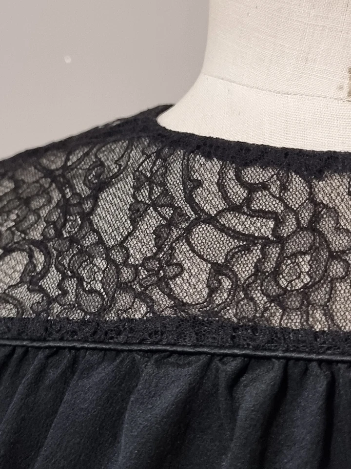 MAJE : BLOUSE NOIRE 100 % SOIE DENTELLES BOHEME BLUSE SHIRT - Photo 3/4