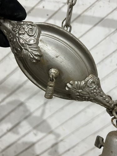 Antique Double Light Fixture Chain Pendant Pan Salvage - Picture 5 of 11