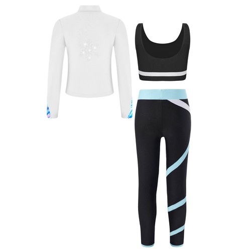 Kids Girls Sportwear Rhinestone Vest With Leggings And Sweatshirt Colorblock - Picture 37 of 64
