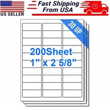 6000 Label 30 UP 1" x 2 5/8" Shipping Self-Adhesive Blank UPC Labels 200 Sheets