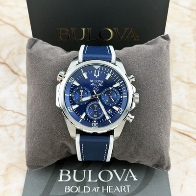 Bulova Marine Star 96B287 Blue Dial Silicone Strap Men's Quartz Watch 43mm