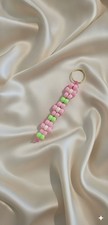 Handmade Pony Bead Pink Flower Keychain Made With A Gold Keyring