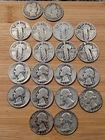 Lot of 20 Silver Quarters 90% 2 Barber, 8 Standing Liberty, 10 Washington