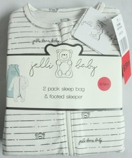 jelli bear baby 6/9M 2 Pack Sleep Bag  Footed Sleeper Cream Green jellibear