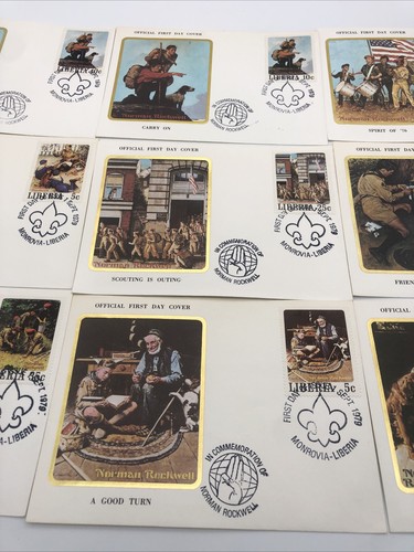 LIBERIA SCOUTS 1979 NORMAN ROCKWELL COMMEMEMORATIVE FDC LOT OF 9 - Picture 3 of 4