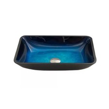 Vigo VG07068 Donatello Rectangular Glass Vessel Bathroom Sink , Turquoise Blue
