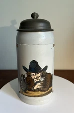 Antique Mettlach Beer Stein One Liter 1642 The Artist Tapestry Series Circa 1896