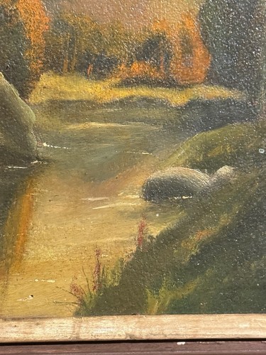 Antique Folk Art Primitive Landscape Oil Painting mountain scene - Picture 6 of 12