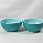 2 Vtg Anchor Hocking Fire King Fired Aqua Blue Milk Glass Cereal Chili Soup Bowl