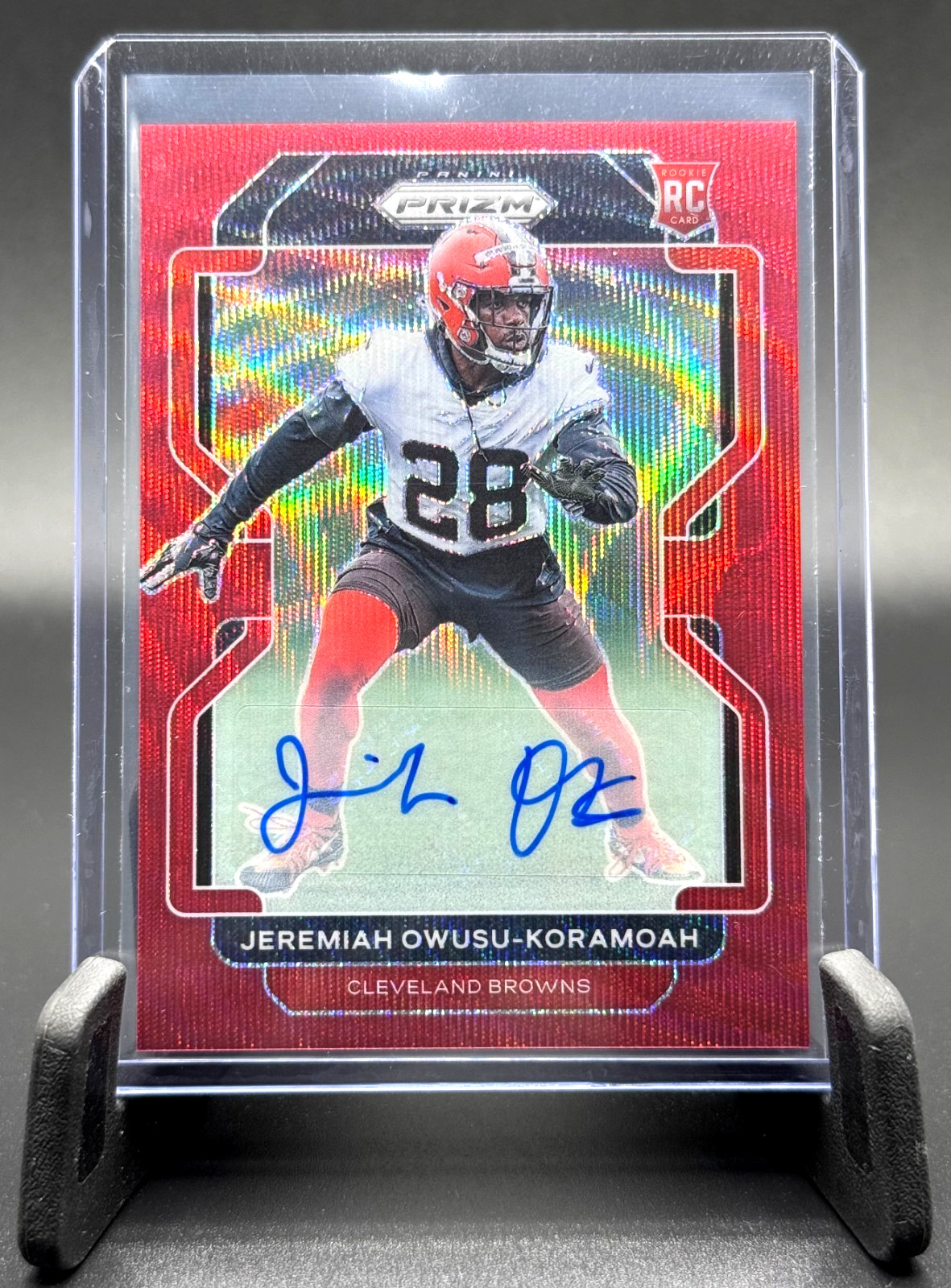 2021 PANINI PRIZM #389 JEREMIAH OWUSU-KORAMOAH RED WAVE ROOKIE AUTO /149 BROWNS