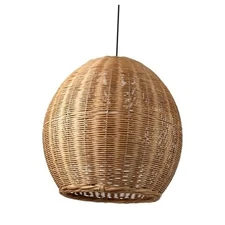  Rustic Rattan Woven Dome Pendant Light, Coastal Basket Lampshade Hanging 45cm