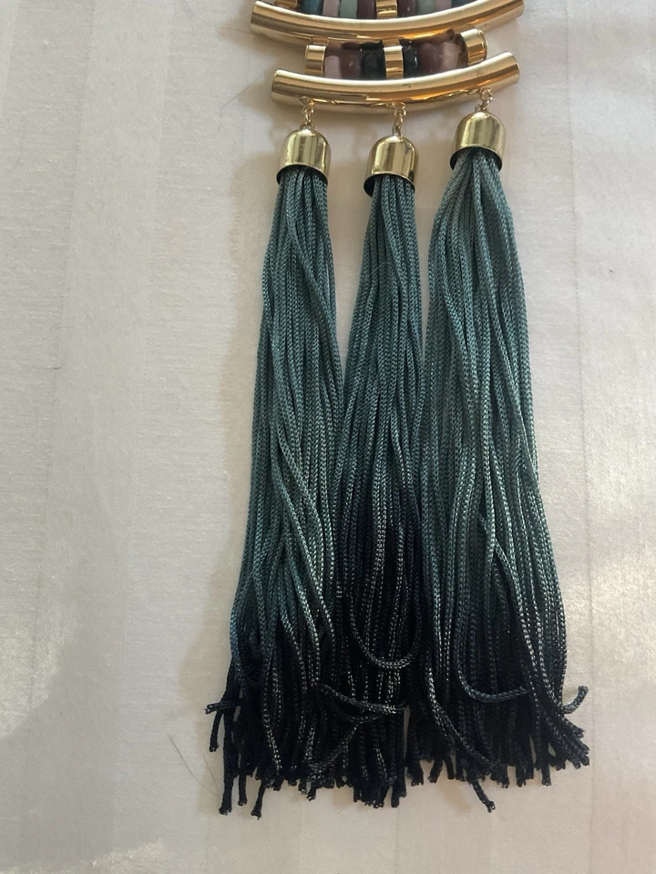 Collar Distintivo Flecos Borla Negro Verde Oro Ombré Cuentas Largo Grande Boho Rojo Foto 3 de 4