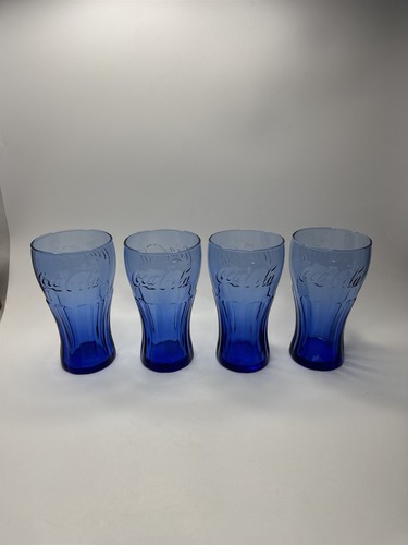 4er Set Coca Cola Kobaltblau 6" große Trinkgläser McDonalds Promo Vintage