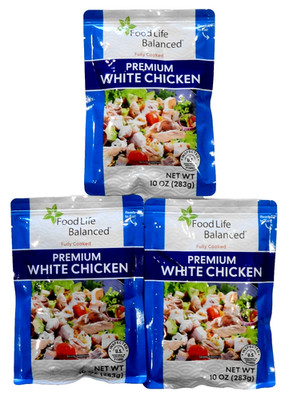 Lot 3 Food Life Balanced Fully Cooked PREMIUM WHITE CHICKEN 10 oz  - Total 30 oz
