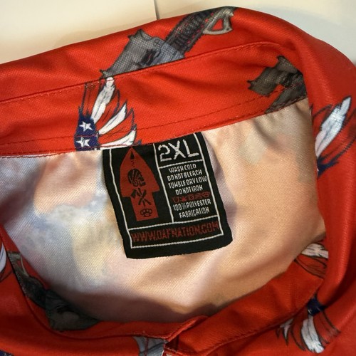 OAF Nation American Eagle Camicia Uomo Manica Corta Classica Poliestere 2XL Rosso - Foto 2 di 3