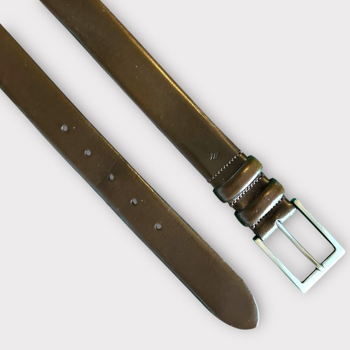 Joseph Abboud Hombres Cinturón de Vestir Cuero Marrón Antiguo Tono Plateado Hebilla Italia 40 - Imagen 2 de 10