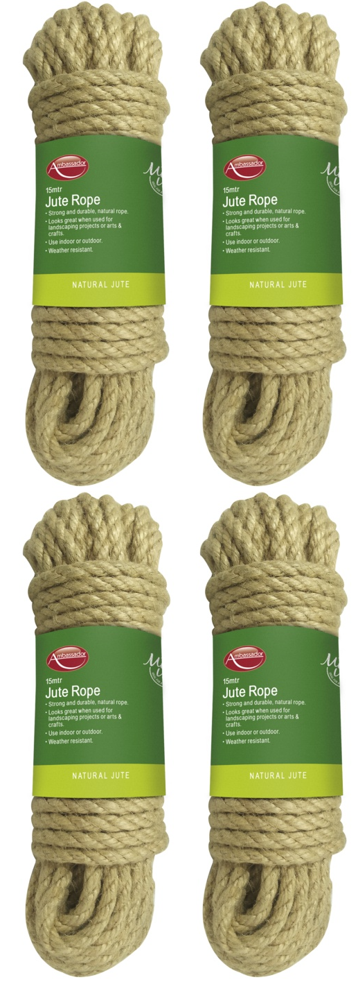 4x Ambassador Natural Jute Gardening DIY Washing Clothes Pulley Line Rope - 15m