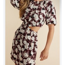MINKPINK Mini Dress Floral Cutout Small Burgundy Boho Cottagecore Summer