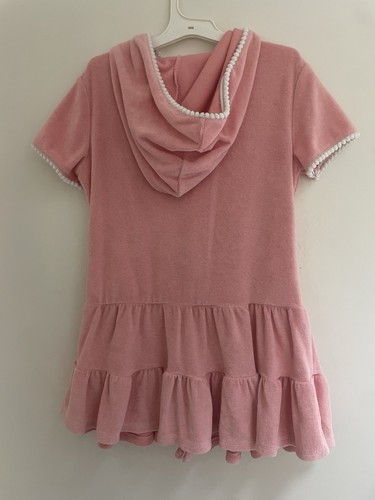 Cat & Jack Kid Girls Tiered Terry Zip Hooded Short Sleeve Swim Cover-Up Pink M 8 - Picture 4 of 5