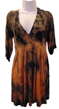 Audrey 3+1 Dress Size Medium Made In USA Black/Orange 3/4Slv Deep V neck DH6354