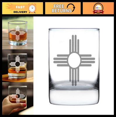 New Mexico Flag Whiskey Rocks Glass - State-Themed Drinkware & Gifts - 10.25oz
