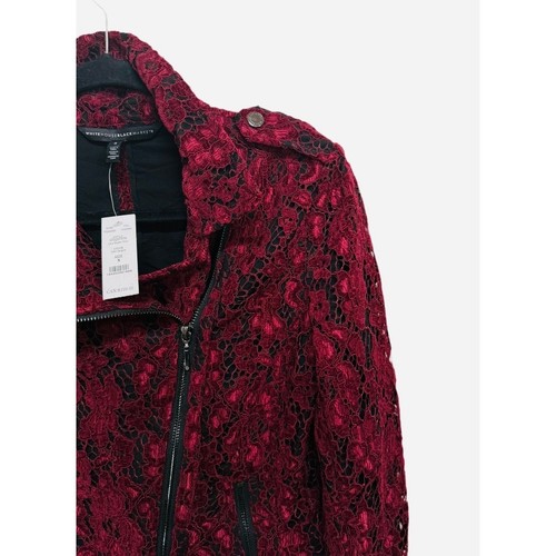 White House Black Market Lace Moto Jacket Deep Sangria Size Small NWT Statement - Picture 5 of 9