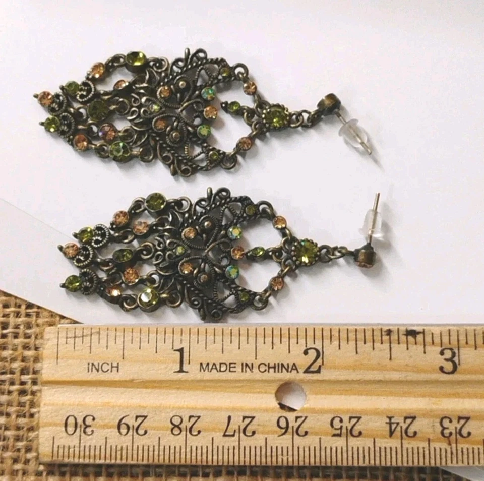 ¡Pendientes colgantes con cuentas de 2,5" candelabro ornamentado en tonos naturales (verde/marrón)! Foto 4 de 4