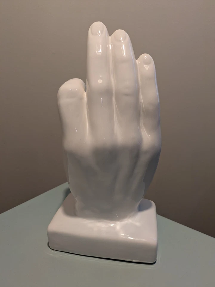 Símbolo de gesto de mano "OK" de cerámica MCM de colección, arte de escultura esmaltado blanco - 11" Foto 3 de 4