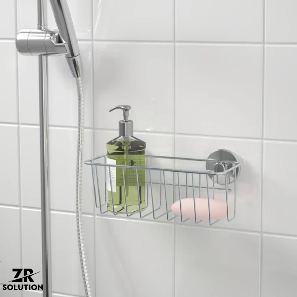 IKEA KROKFJORDEN Basket with Suction Cup Zinc Plated Bathroom Storage 24x11 cm - Image 2 of 4