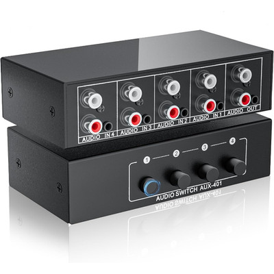Audio Switcher 4 in 1 Out 3,5 mm Aux L/R Passive Stereo Audio Selector Box