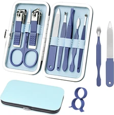 8-in-1 Manicure Pedicure Kit Nail Clippers Set Fingernail Toenail Travel Blue